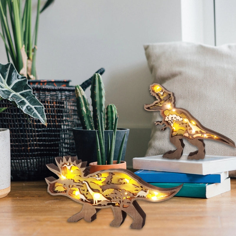JurassicFun - 3D Træ-Dinosaur Natlampe med Touchkontrol LED