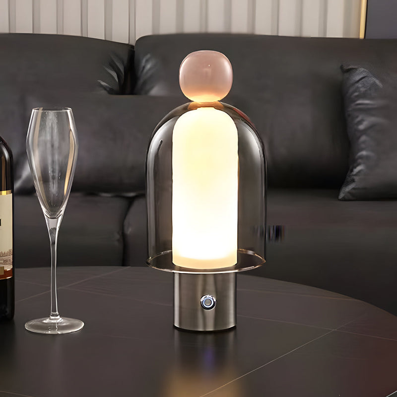 LumiGlow - Trådløs bordlampe med dæmpbar LED og elegant glasdesign
