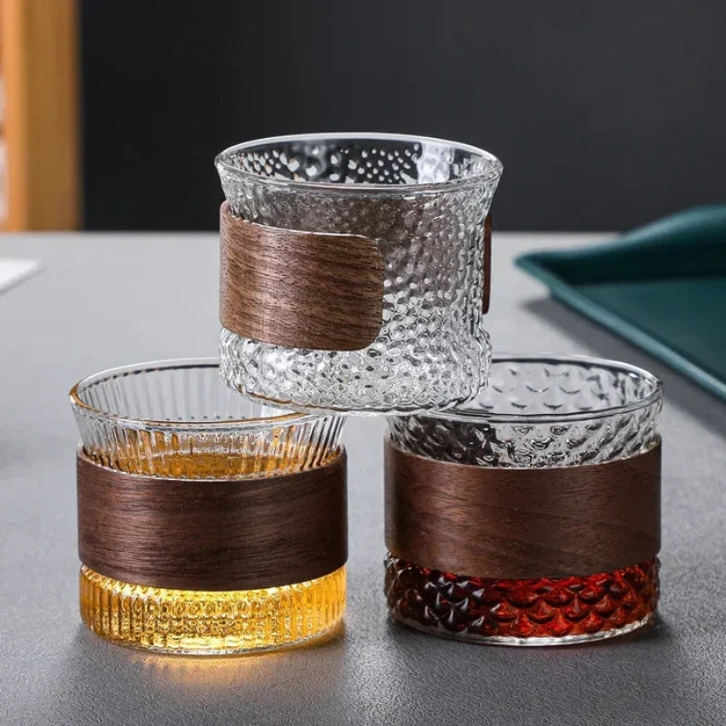 WoodFlow – Håndlavet Tumbler-Glas Sæt med Trædetalje og 130 ml Kapacitet