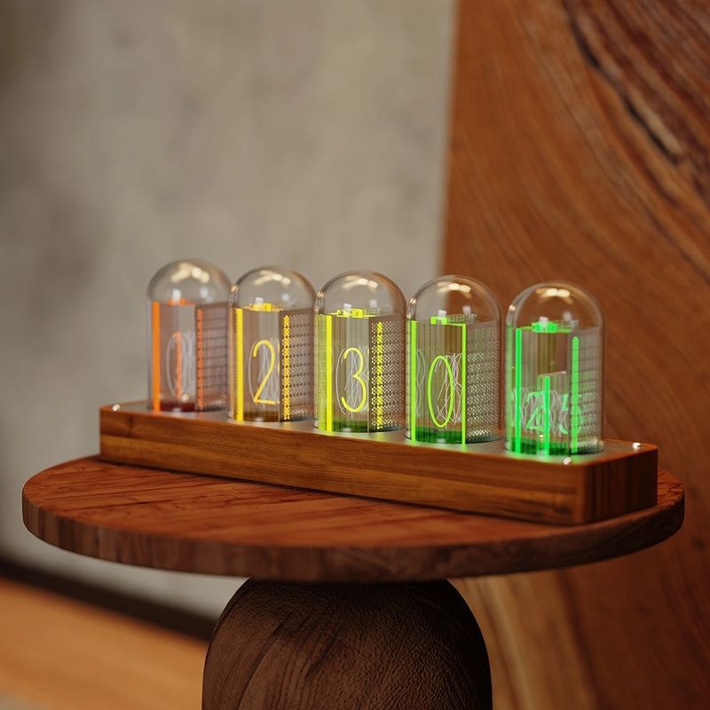 TubeAura – Retro-moderne bordur med lysende Nixie-rør og smart synkronisering af tiden