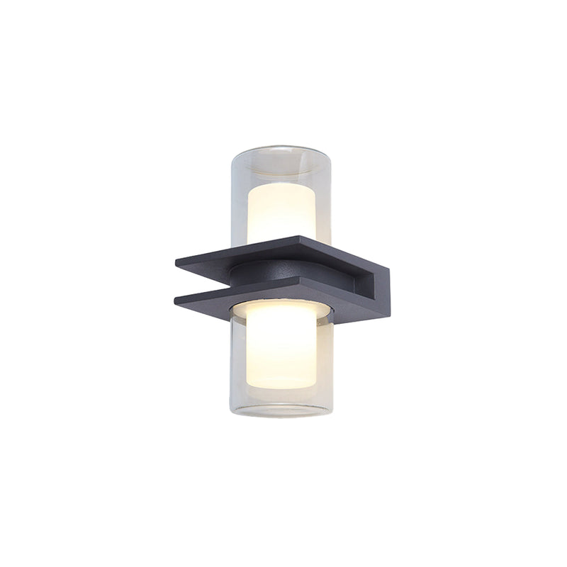 DualRay – Moderne cylindrisk sort metal- og glas udendørs væglampe
