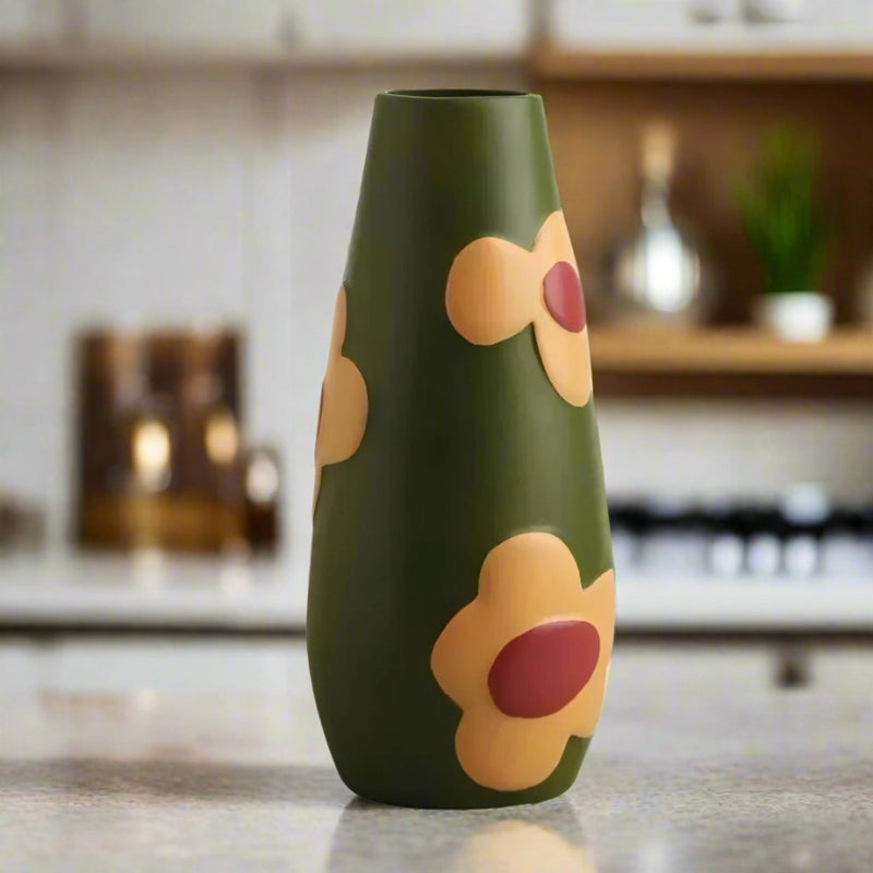 BloomBold – Håndmalet Keramisk Vase med Blomstermotiv i Flere Farver