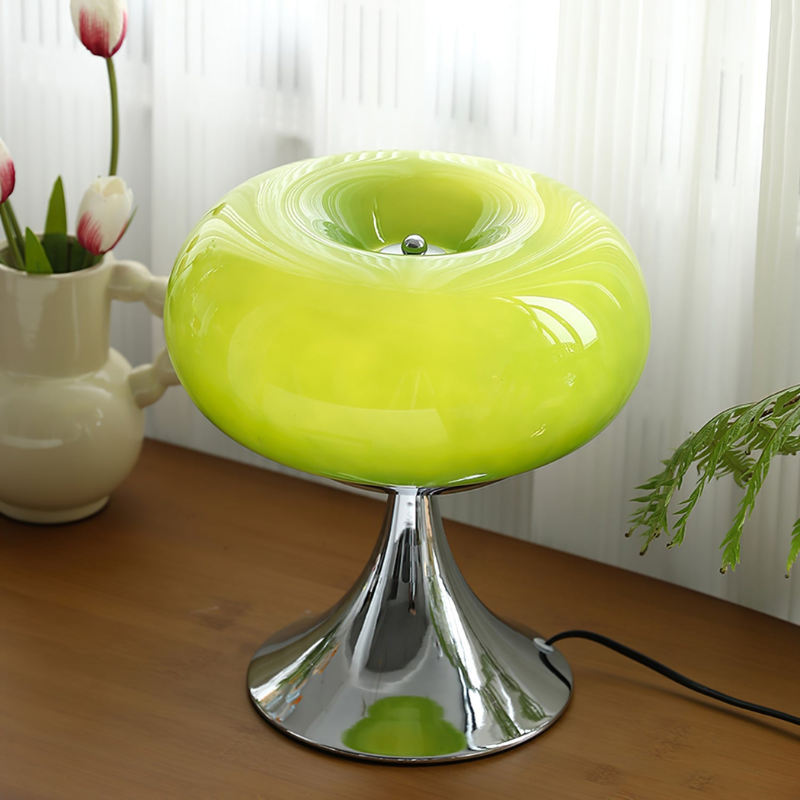 LumiJoy – Bordlampe med metal- og glasstruktur og integreret LED