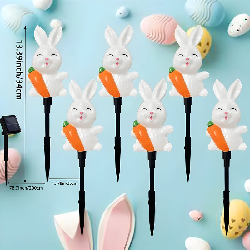 BunnyGlow - Sæt med 6 solcelledrevne påskeharelys med glødende festlig charme