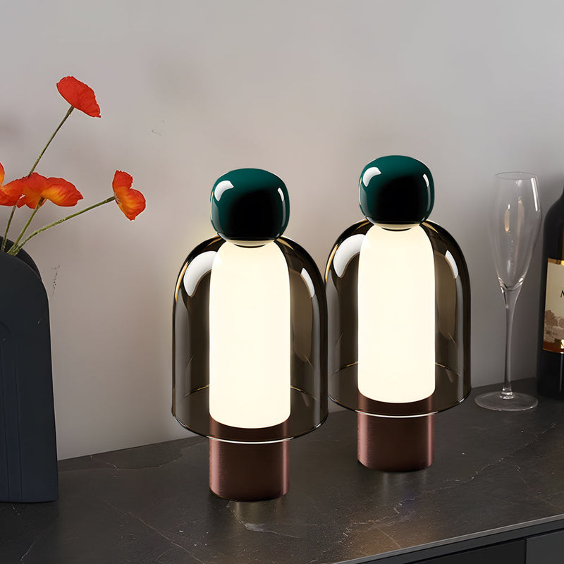 LumiGlow - Trådløs bordlampe med dæmpbar LED og elegant glasdesign
