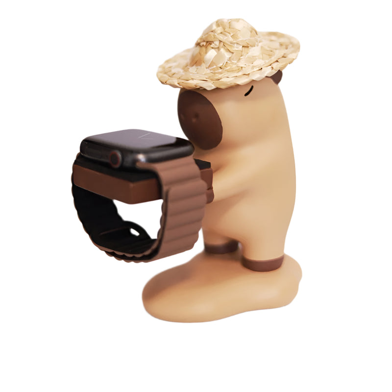 CapyCharge - Legesyg capybara Apple Watch-holder til stilfulde skriveborde