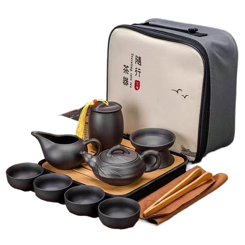 SteepCase - 9 delt tesæt til rejse med opbevaringssæt og mørk finish