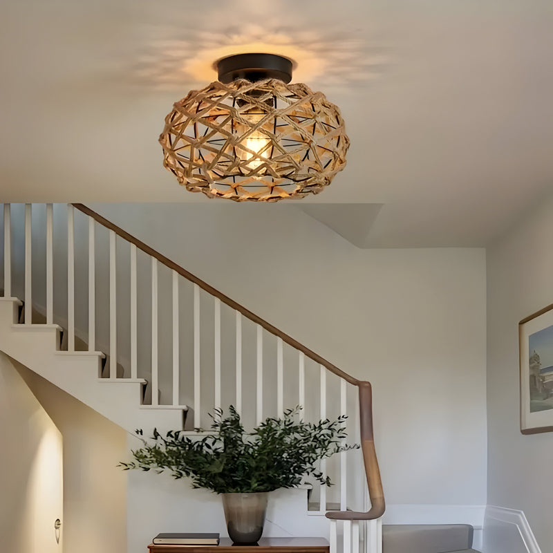 BohoGlow - Loftlampe i kyststil med vævet reb og rustik stil