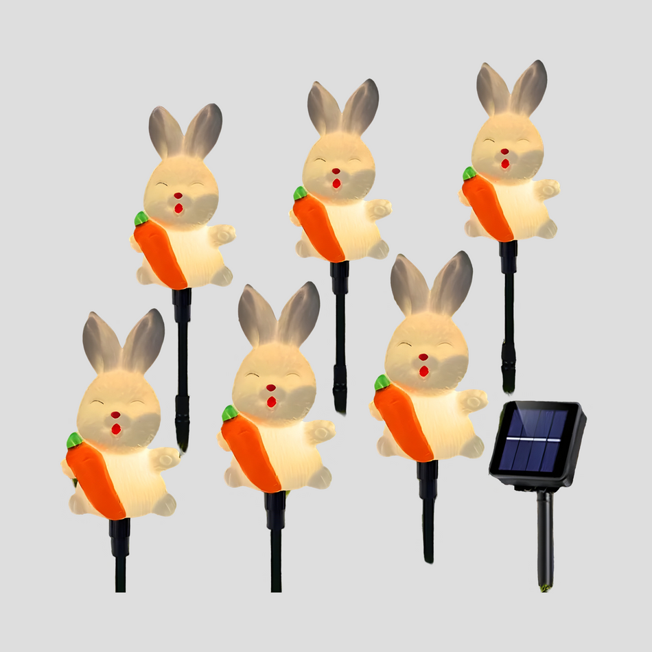 BunnyGlow - Sæt med 6 solcelledrevne påskeharelys med glødende festlig charme