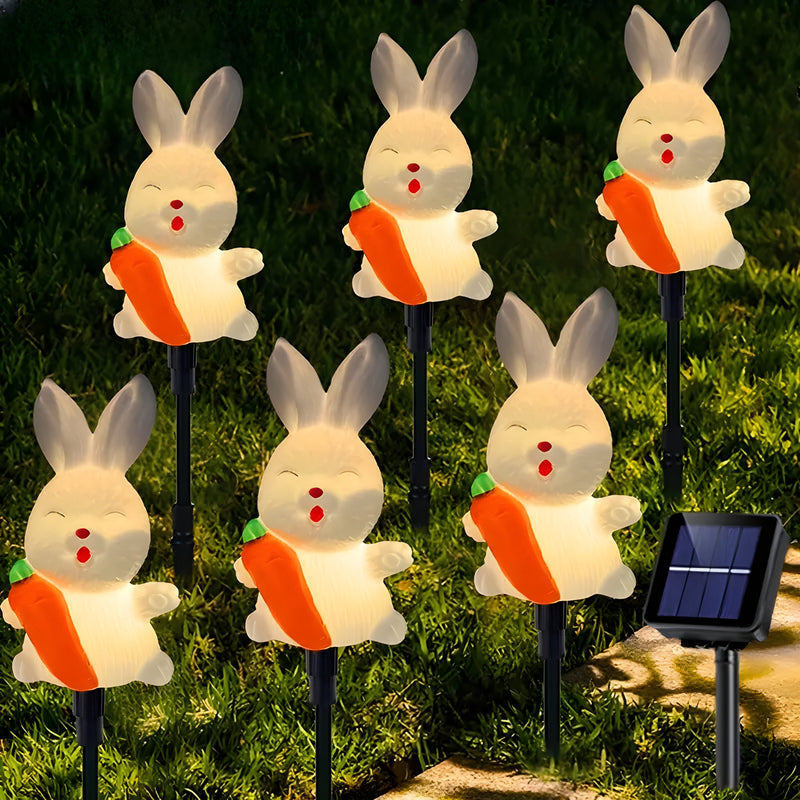 BunnyGlow - Sæt med 6 solcelledrevne påskeharelys med glødende festlig charme