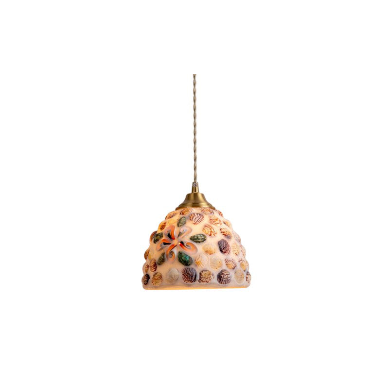 DecoGlow – Art Deco Rund Kobber- og Skalmateriale Pendellampe