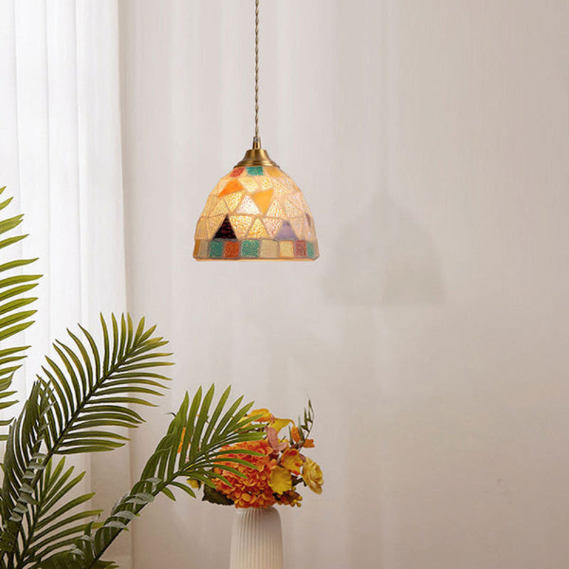 DecoGlow – Art Deco Rund Kobber- og Skalmateriale Pendellampe