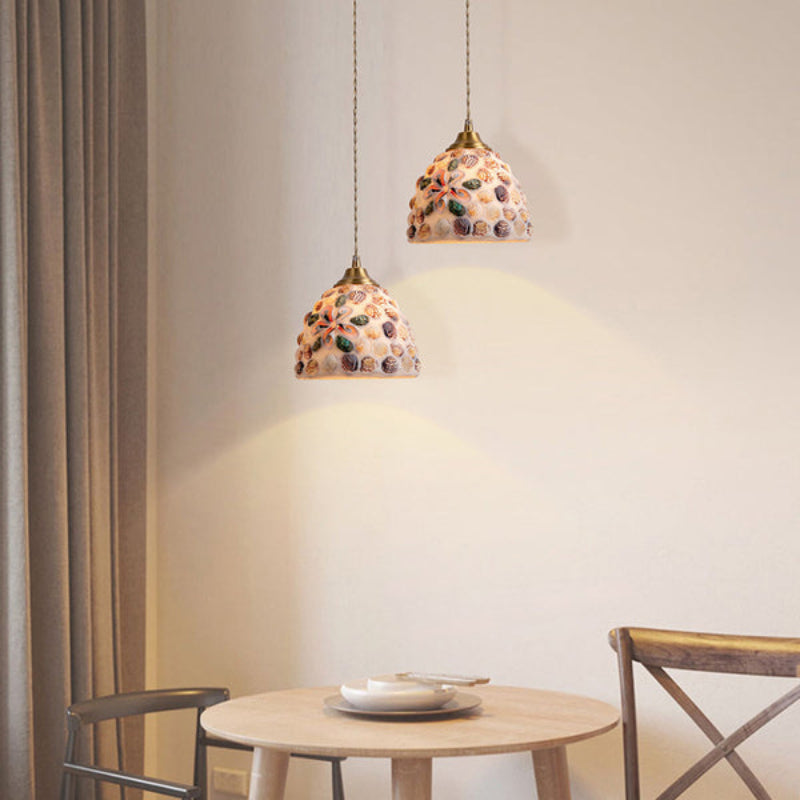 DecoGlow – Art Deco Rund Kobber- og Skalmateriale Pendellampe
