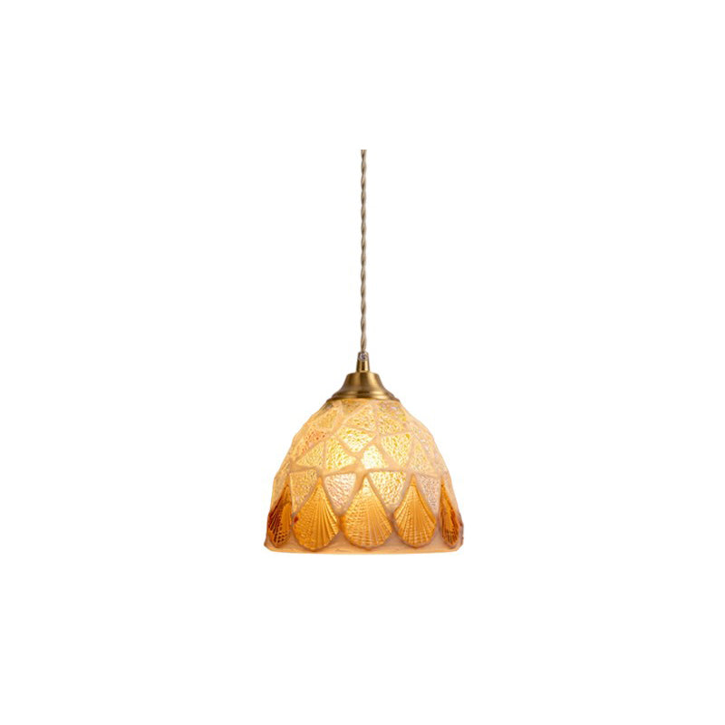 DecoGlow – Art Deco Rund Kobber- og Skalmateriale Pendellampe
