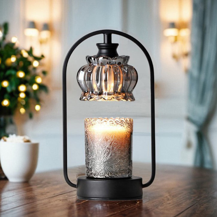 LumiNest – Nordisk bordlampe med glasskærm og rund jernfod