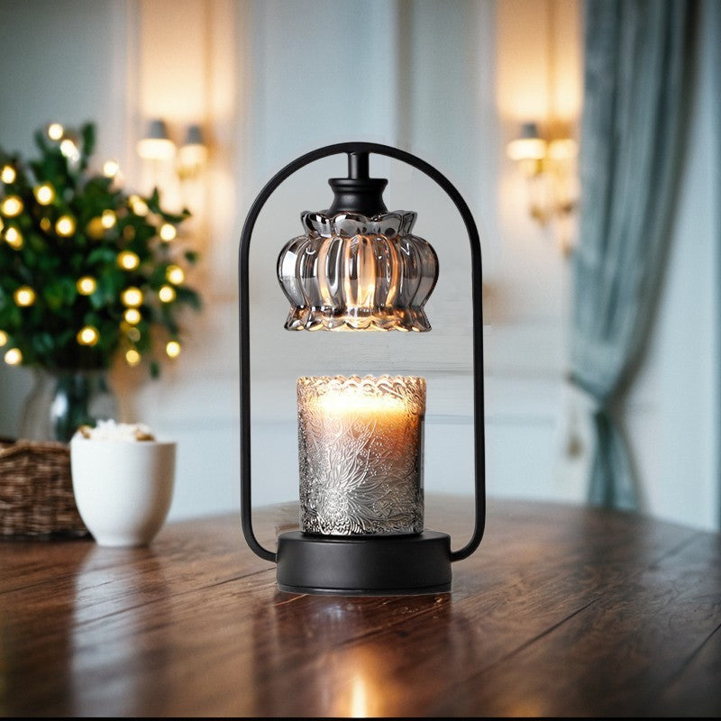LumiNest – Nordisk bordlampe med glasskærm og rund jernfod
