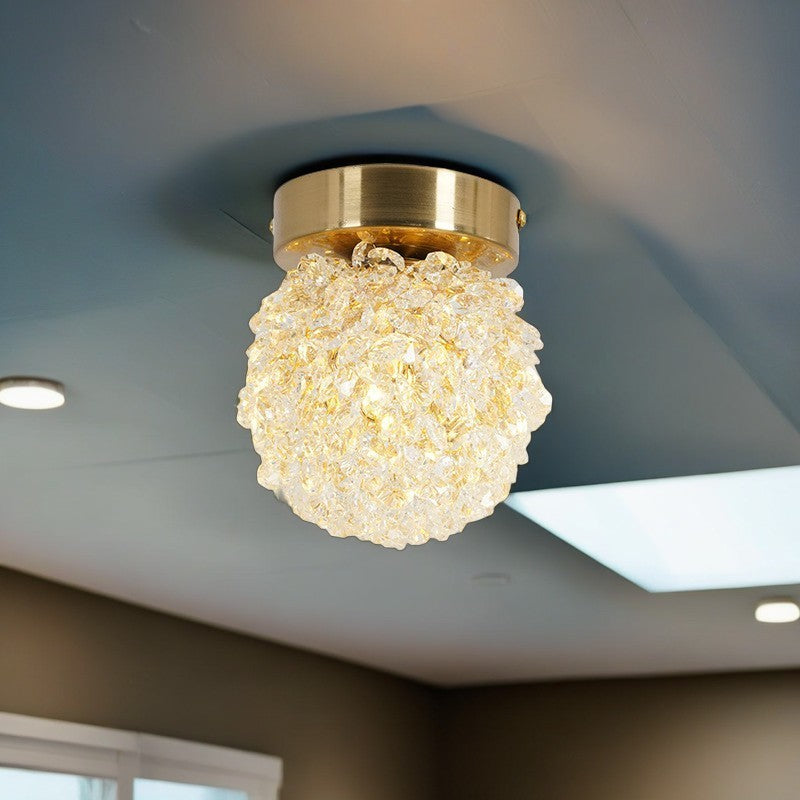 LustraGlow – Krystalkugle Loftlampe med Metallisk Base