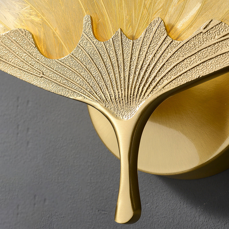 GinkgoGlow – Kinesisk LED Væglampe i Kobber, Glas og Emalje