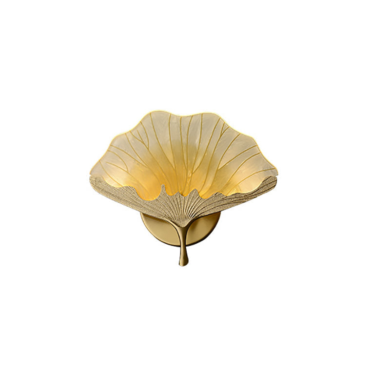 GinkgoGlow – Kinesisk LED Væglampe i Kobber, Glas og Emalje