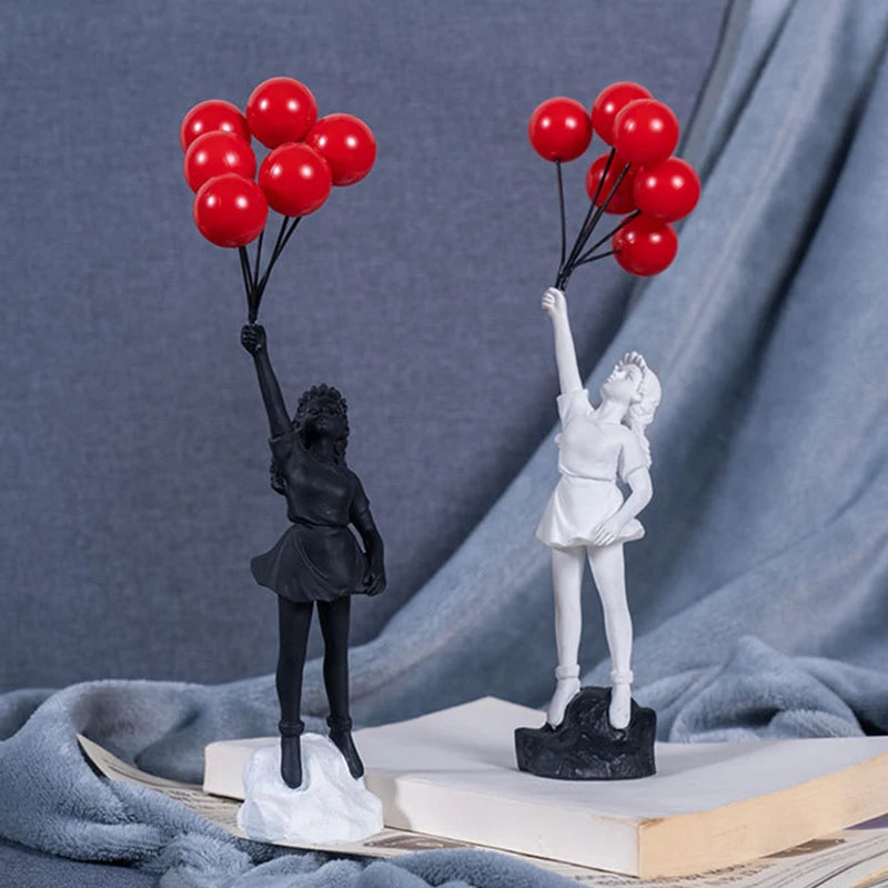 BalloonDream - Banksy-stil pige med ballon harpiksskulptur til dekoration