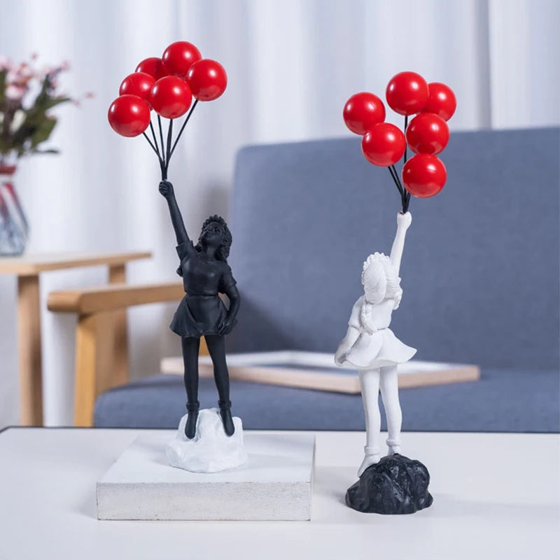 BalloonDream - Banksy-stil pige med ballon harpiksskulptur til dekoration
