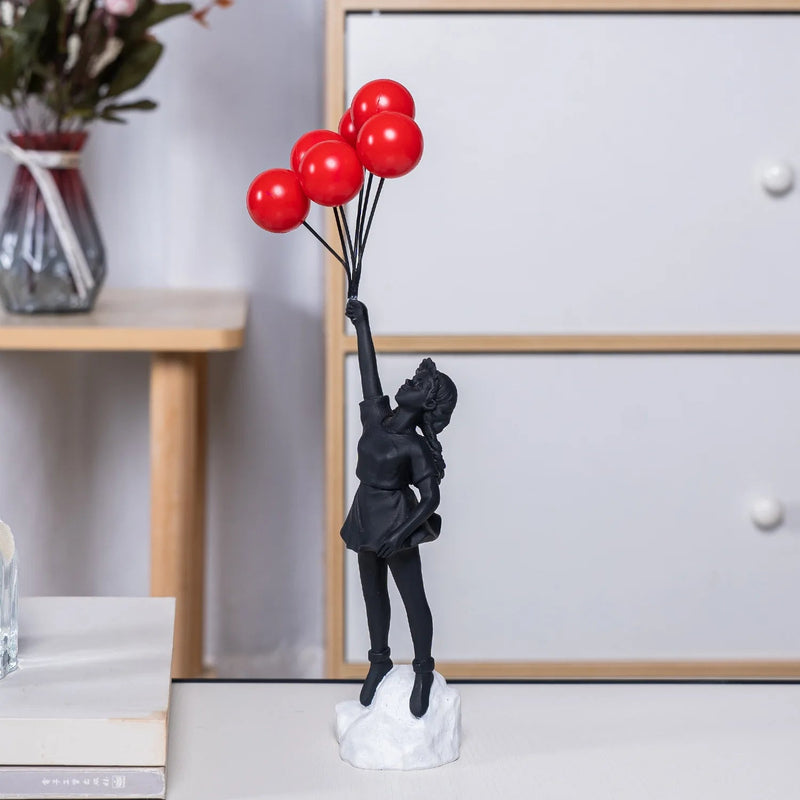 BalloonDream - Banksy-stil pige med ballon harpiksskulptur til dekoration