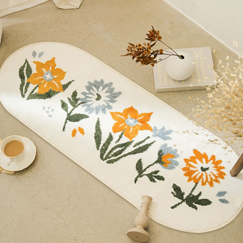 FloraSoft – Ovalt Dekorativt Tæppe med Elegant Blomstermotiv til Hyggelige Rum