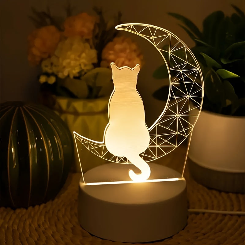 MoonWhisker – 3D katte natlampe med LED-belysning