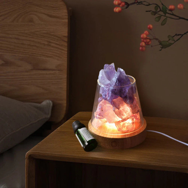 SaltAura – Himalaya salt natlampe med diffusor til æteriske olier og blødt omgivende lys