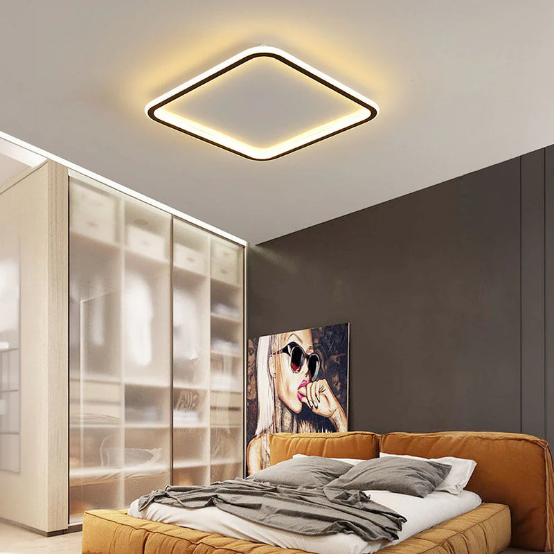 LumaSquare – Elegant LED-loftlampe med geometrisk design og blødt, afslappende lys til soveværelser