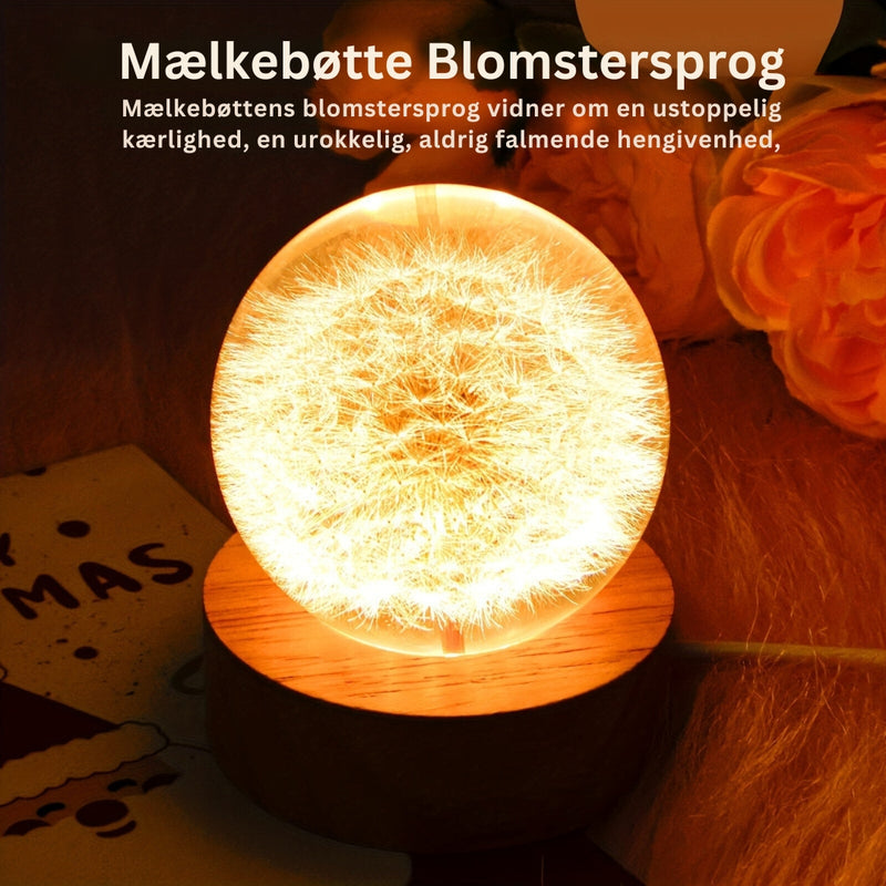 FluffGlow - LED Krystalkuglelampe Med Elegant Træfod