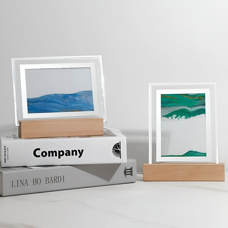 CalmiWave – Kunstlampe med flydende sand og beroligende LED-lys