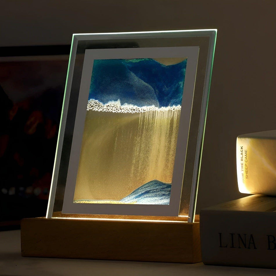 CalmiWave – Kunstlampe med flydende sand og beroligende LED-lys