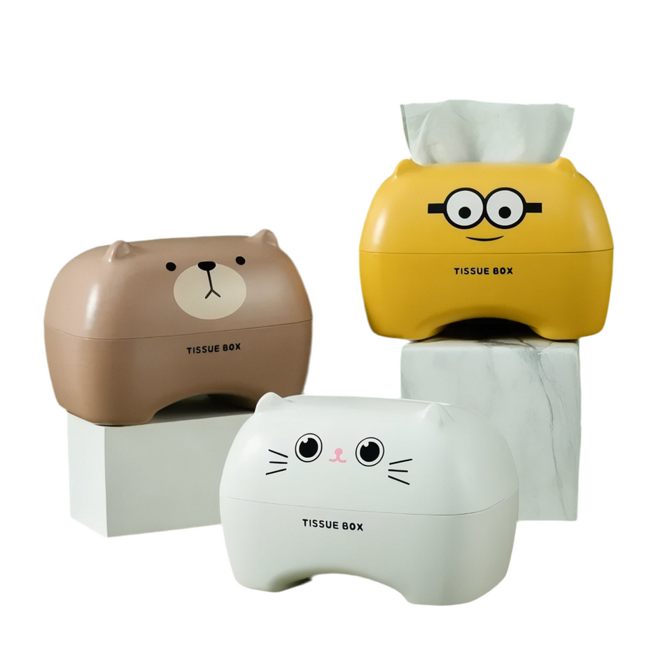 TissueTales - Sød Papirlommetørklædeæske Med Dyreansigt og nem åbning