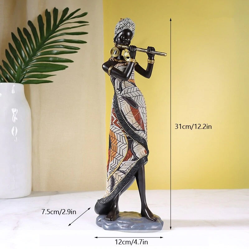 RhythmMuse - Skulptur af afrikansk kvindelig musiker med levende detaljer