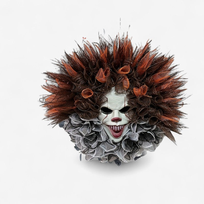 ClownFright - Halloween Dørkrans med Uhyggeligt Klovnenet Design