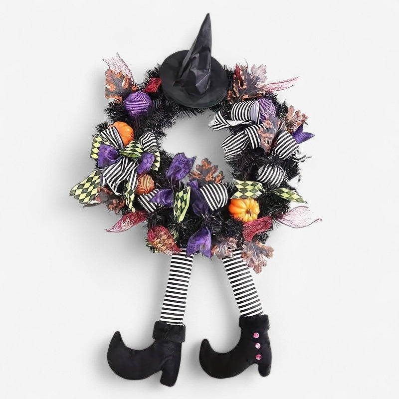 WitchyStep - Halloween Krans med Heksens Ben og Stribede Støvler
