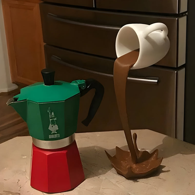 MugSlass – Iøjnefaldende svævende kaffekopskulptur til boligindretning