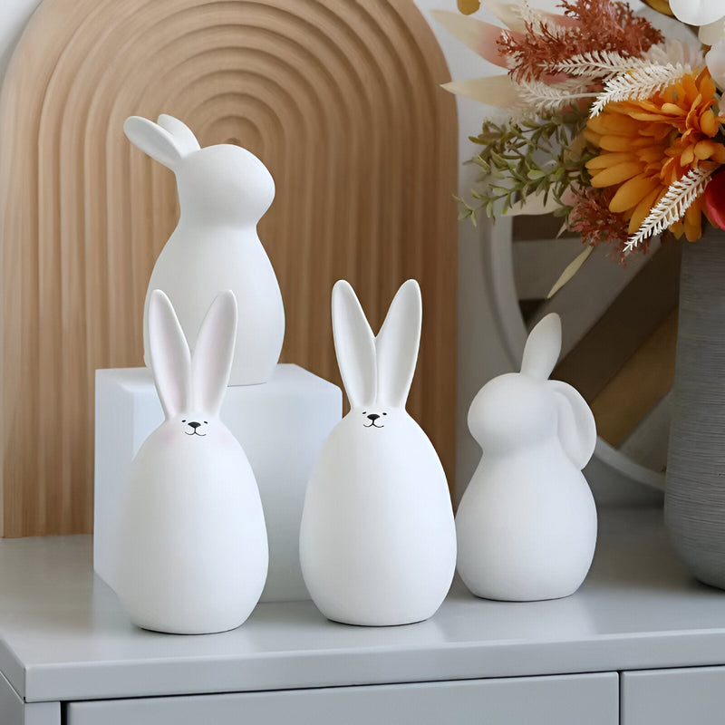 BlissBloom - Charmerende hvide kaninfigurer til elegant påskedekoration