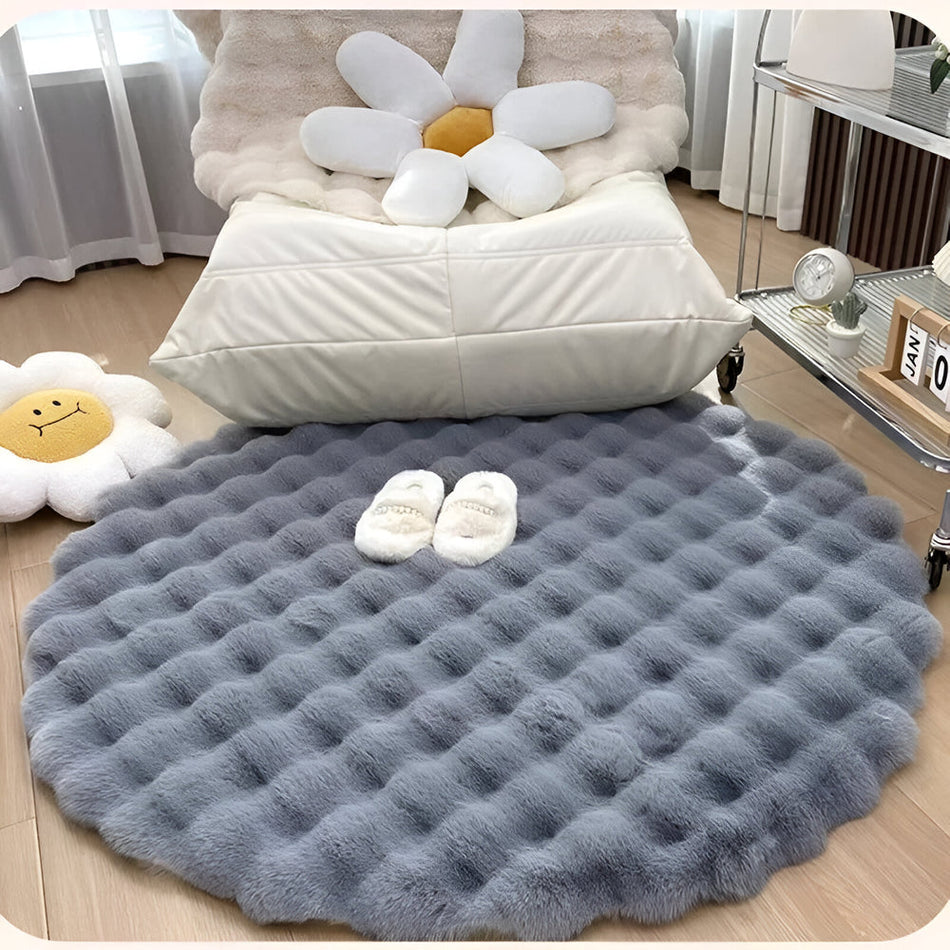 CozyNest – Dekorativt rundt tæppe med hævet boblemønster og plysoverflade