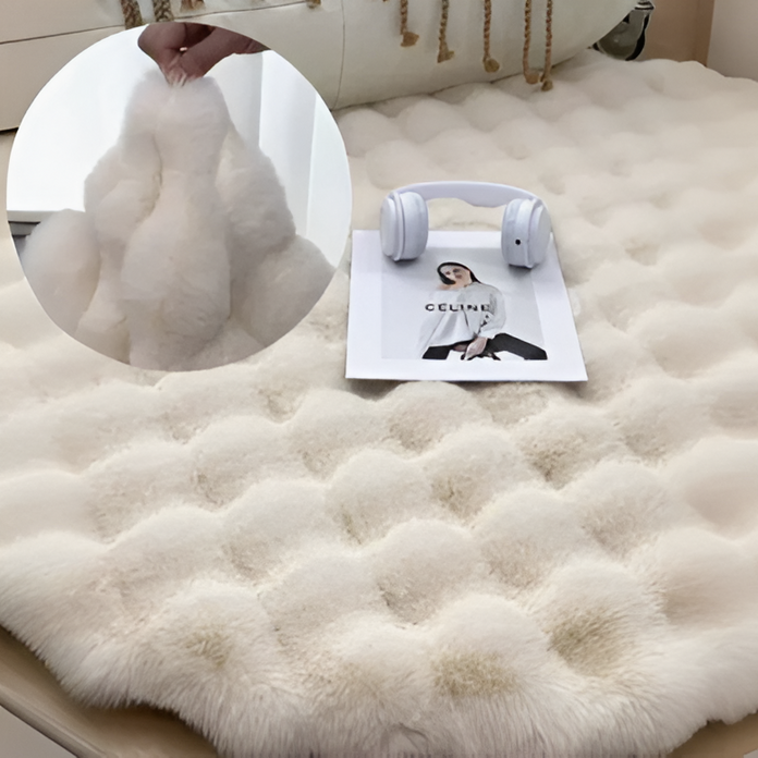 CozyNest – Dekorativt rundt tæppe med hævet boblemønster og plysoverflade