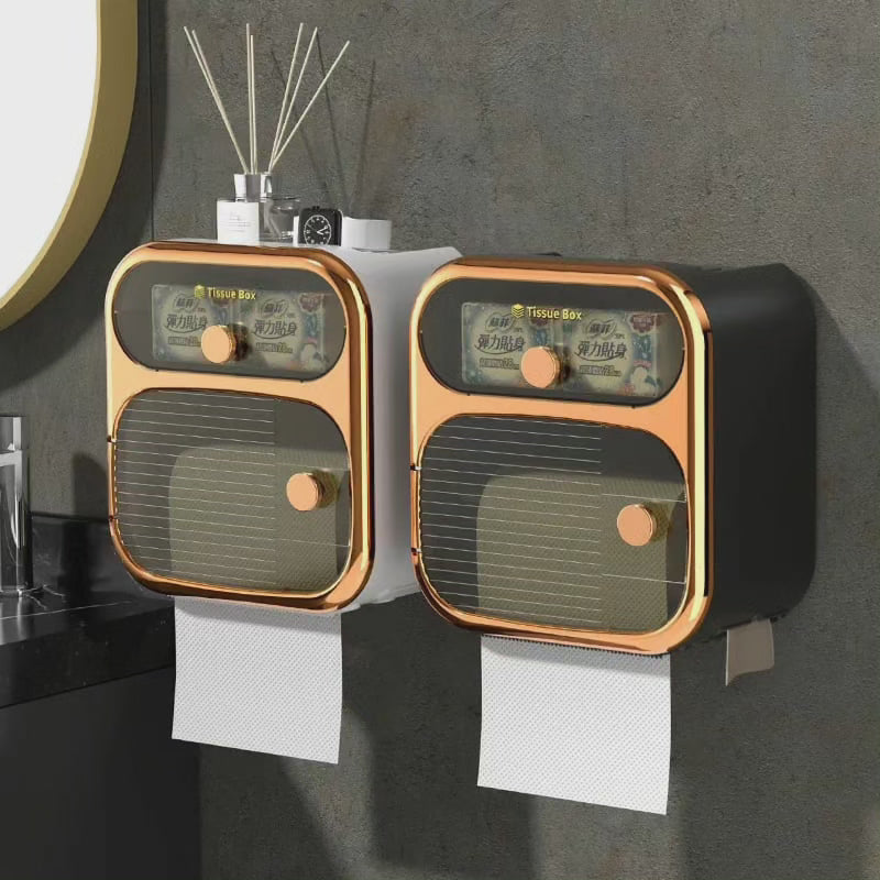 PureHold – Vægmonteret 2-lags toiletpapirholder med opbevaringsskuffe