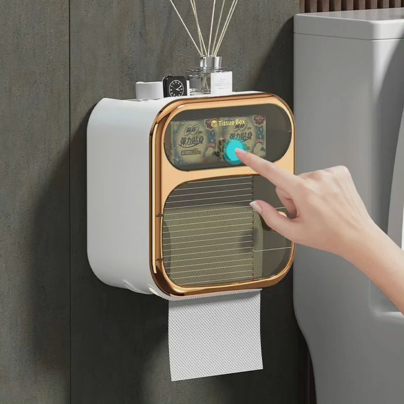PureHold – Vægmonteret 2-lags toiletpapirholder med opbevaringsskuffe