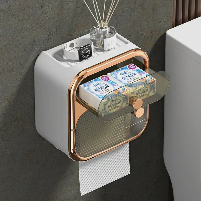 PureHold – Vægmonteret 2-lags toiletpapirholder med opbevaringsskuffe