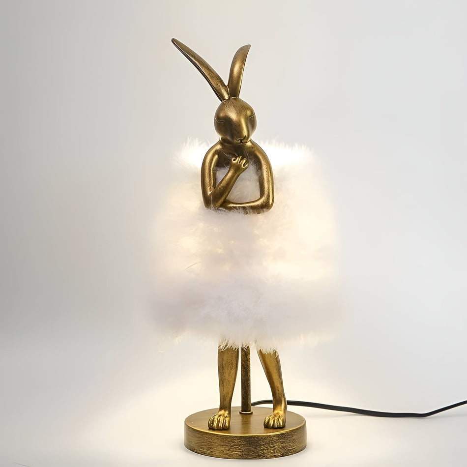 FluffRabbit – Bordlampe med kaninmotiv, bløde fjer og varmt lys