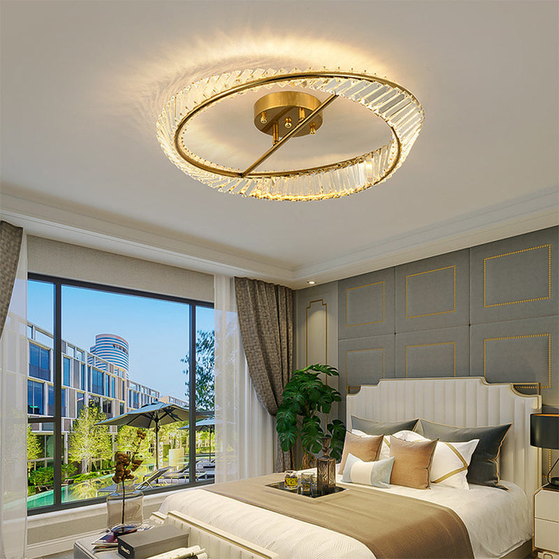 LuxeHalo – Rund moderne loftslampe med fjernbetjening og krystalinspirerede accenter