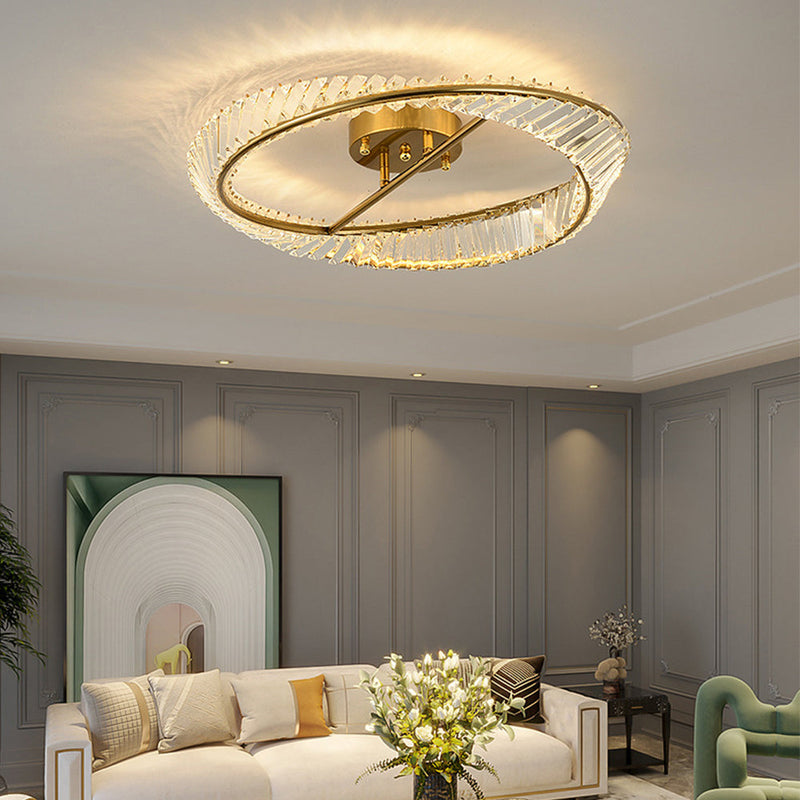 LuxeHalo – Rund moderne loftslampe med fjernbetjening og krystalinspirerede accenter