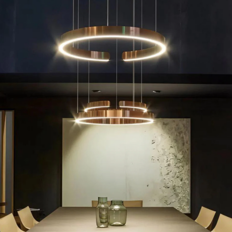 LumaArc – Justerbar LED-loftslampe med dobbelte hængende ringe til stilfuldt interiør