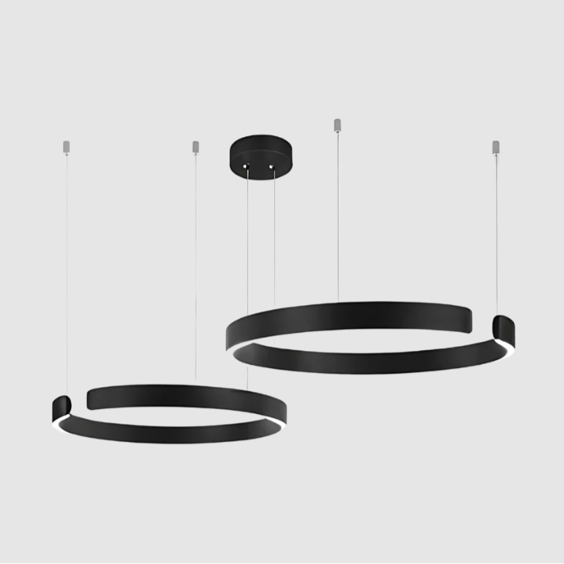 LumaArc – Justerbar LED-loftslampe med dobbelte hængende ringe til stilfuldt interiør