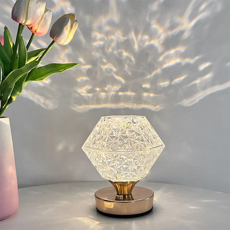 StarLuxe - Krystalbordlampe med fortryllende LED-stjerneprojektion